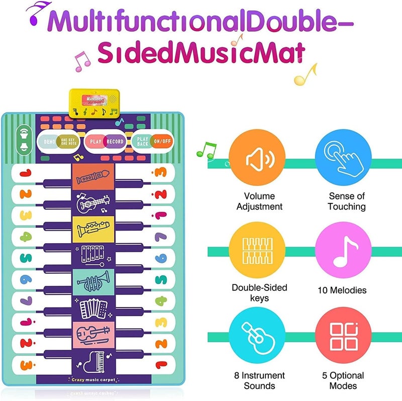 Beauenty Floor Piano Mat for Kids Toddlers Baby, 20 Keys Music Dance Mat - Volume Control, 8 Instrument Sounds, Built-in Demos, Record & Playback, Gift for Boys Girls, 43.3x30.7in (style A) - Image 4