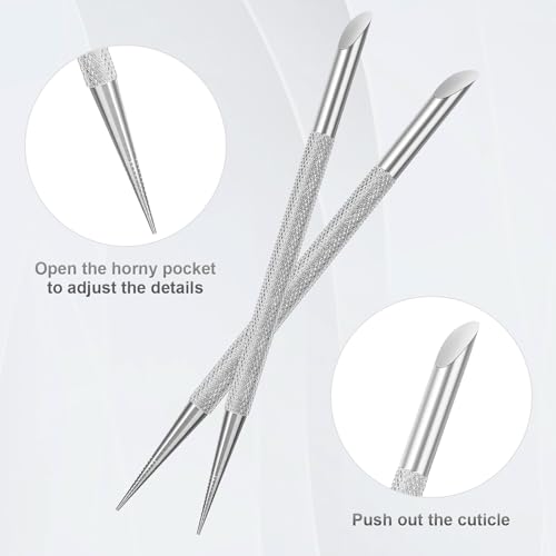 Clofiak 2Pcs Nail Cleaning Cuticle Stick Tool, Stainless Steel Cuticle Pusher, Nail Polish Remover tool, Professional Pedicure Nail Art Care Portable Nail Cleaner for Fingernails Toenails Manicure - Image 4