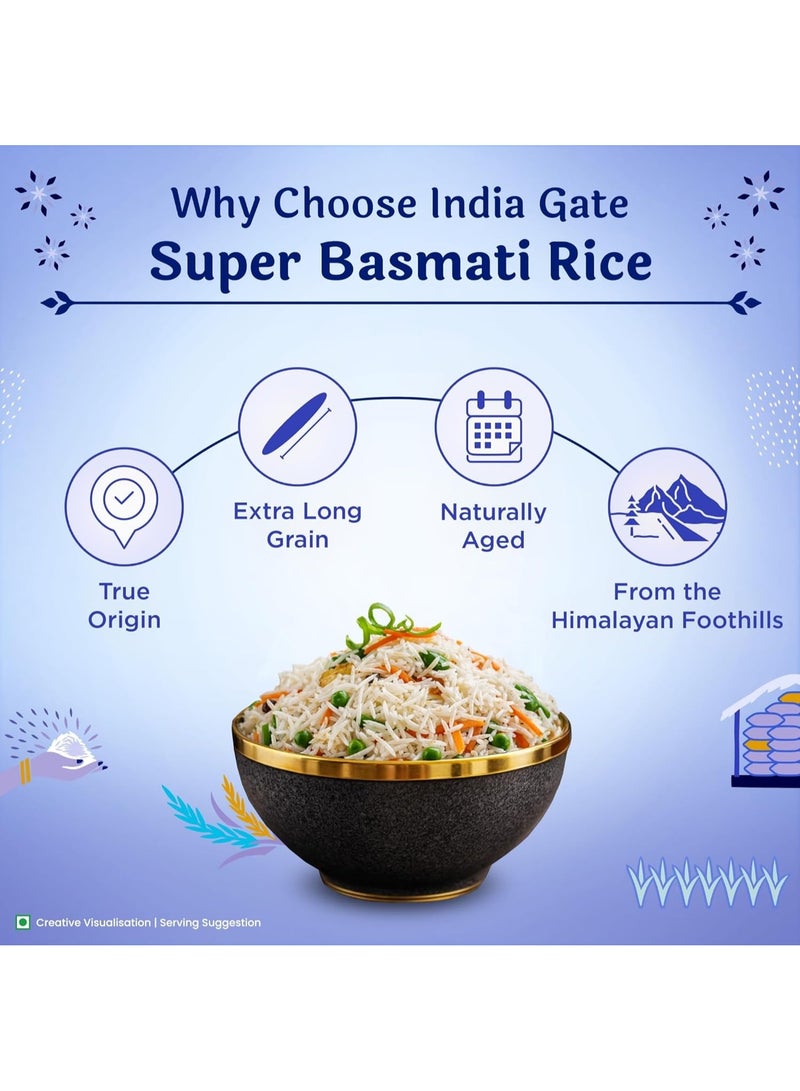 India Gate Basmati Rice Super | Premium, Long Grain & Aged Raw Basmati Rice | World's No. 1 Basmati Rice - 5kg Bag - Image 2