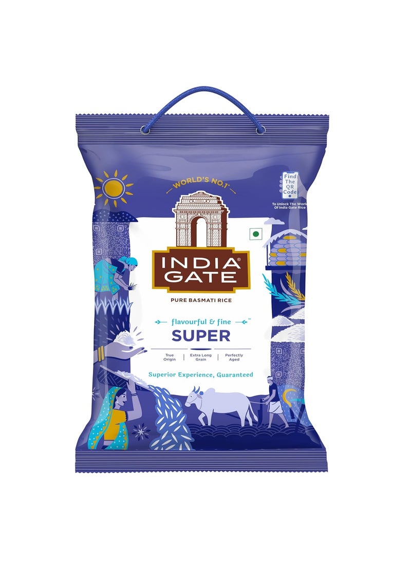 India Gate Basmati Rice Super | Premium, Long Grain & Aged Raw Basmati Rice | World's No. 1 Basmati Rice - 5kg Bag - Image 1