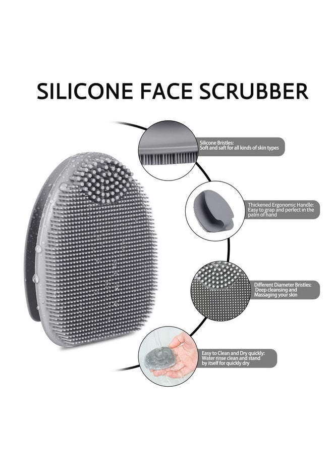 HieerBus Silicone Face Scrubbermanual Exfoliating Brushhandheld Facial Cleansing Brush For Women Menblackhead Removing Pore Cleansing Massaging For Sensitive Delicate Dry Skin (3Rdgrey+White)  - Image 2