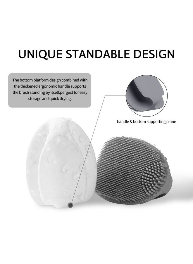 HieerBus Silicone Face Scrubbermanual Exfoliating Brushhandheld Facial Cleansing Brush For Women Menblackhead Removing Pore Cleansing Massaging For Sensitive Delicate Dry Skin (3Rdgrey+White)  - Image 4