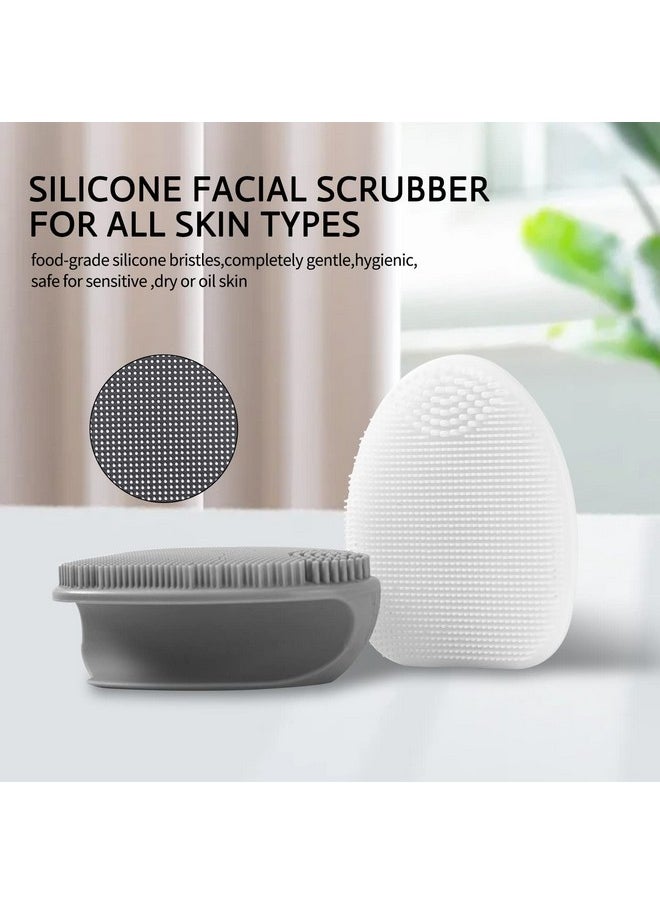 HieerBus Silicone Face Scrubbermanual Exfoliating Brushhandheld Facial Cleansing Brush For Women Menblackhead Removing Pore Cleansing Massaging For Sensitive Delicate Dry Skin (3Rdgrey+White)  - Image 3