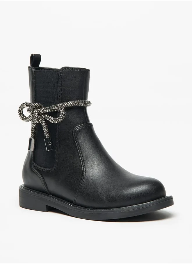 Celeste Girls Solid Embellished Bow Detail Boots with Gusset and Zip Closure