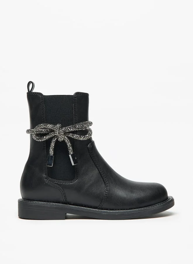 Celeste Girls Solid Embellished Bow Detail Boots with Gusset and Zip Closure