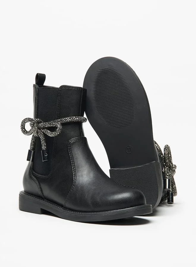 Celeste Girls Solid Embellished Bow Detail Boots with Gusset and Zip Closure