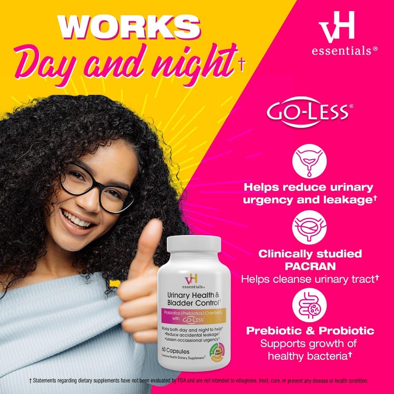 vH essentials Urinary Health  Bladder Control Cranberry Extract Prebiotics and Probiotics 24Hour Feminine Health Support Reduces Occasional Leakage Supports Vaginal Health 60 Capsules - Image 5