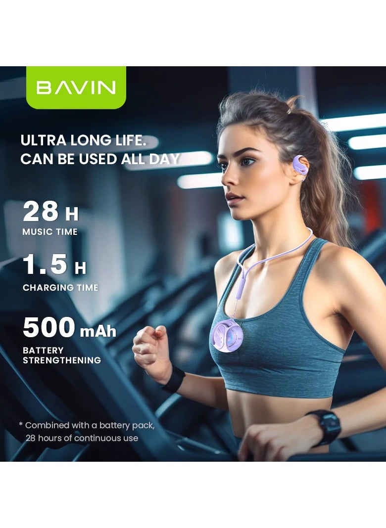 Bavin - Bavin-69 TWS Bluetooth 5.3 On -Ear Dynamic Open Wireless Earphone Violet - Image 1
