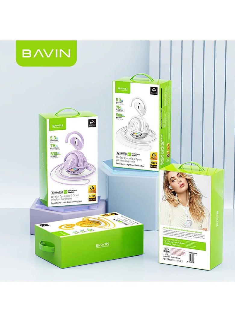 Bavin - Bavin-69 TWS Bluetooth 5.3 On -Ear Dynamic Open Wireless Earphone Violet - Image 1