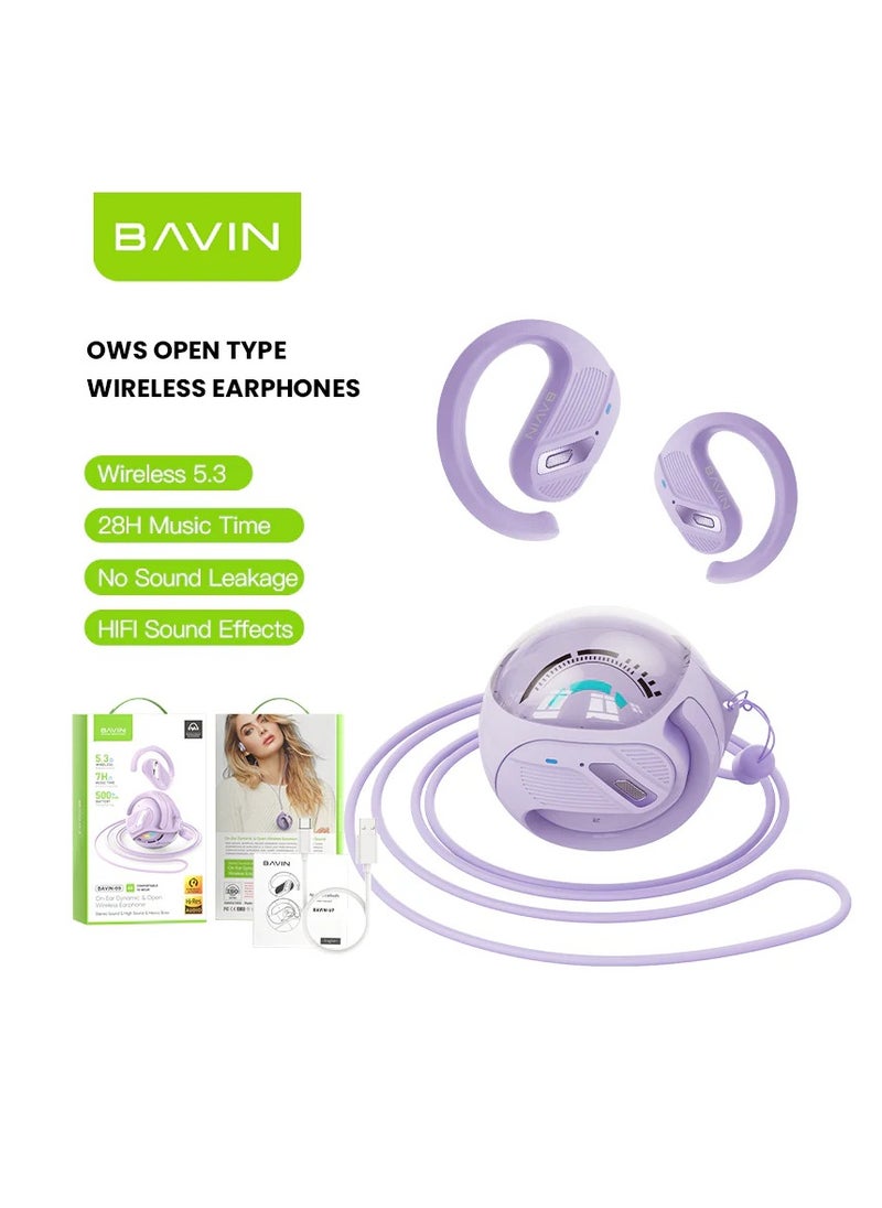 Bavin - Bavin-69 TWS Bluetooth 5.3 On -Ear Dynamic Open Wireless Earphone Violet - Image 1