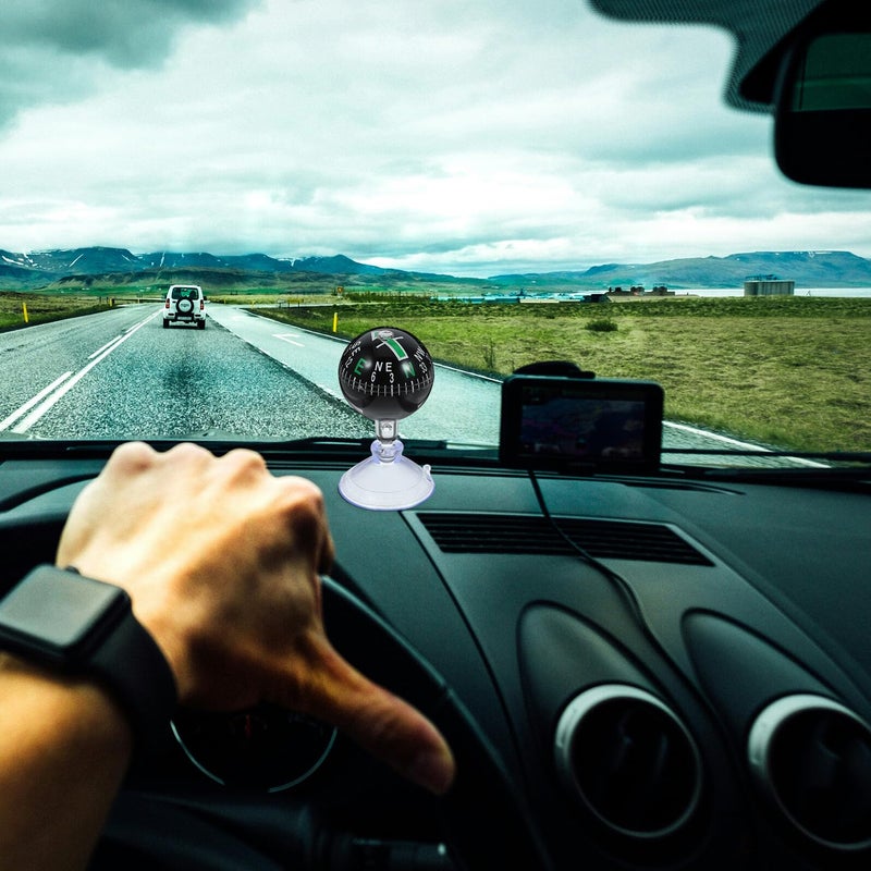 مقياس مغناطيسي أخضر صغير للسيارة بحجم 38 مم مع كرة ملاحية مثبتة على لوحة القيادة بواسطة ممص - Image 5