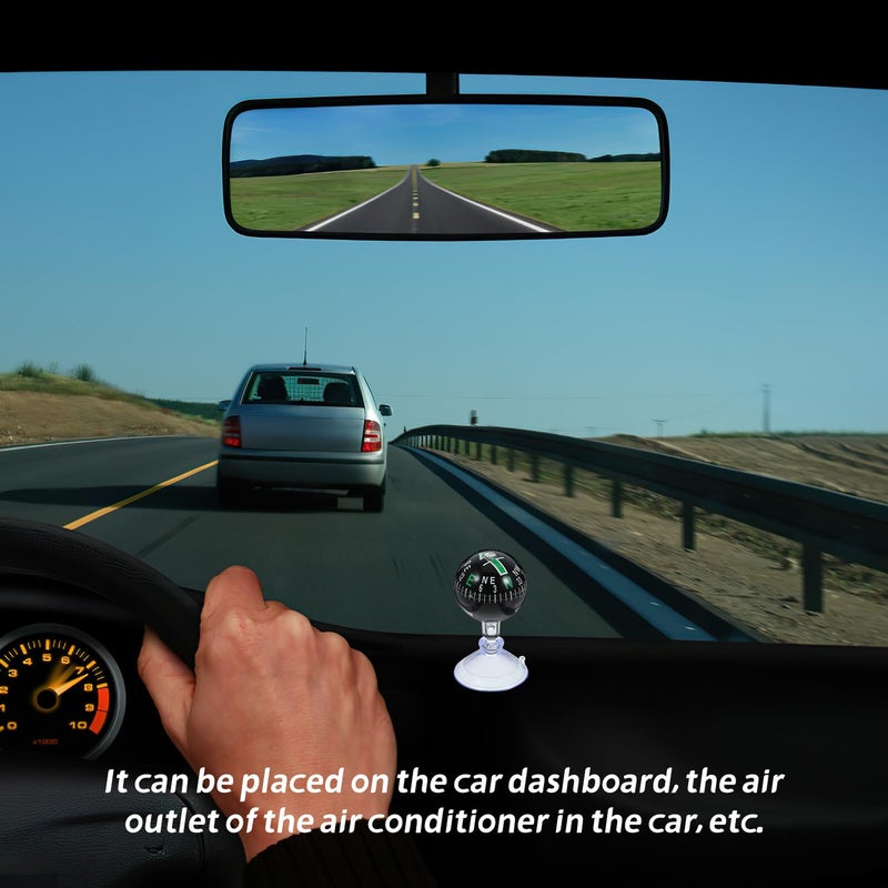 مقياس مغناطيسي أخضر صغير للسيارة بحجم 38 مم مع كرة ملاحية مثبتة على لوحة القيادة بواسطة ممص - Image 4