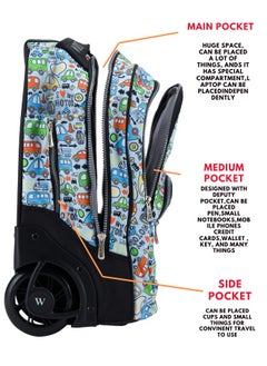 Wires 3 Piece Kids School Trolley Bag laptop compartment 2 Wheels With Lunch bag & Pencil Case  - Image 4
