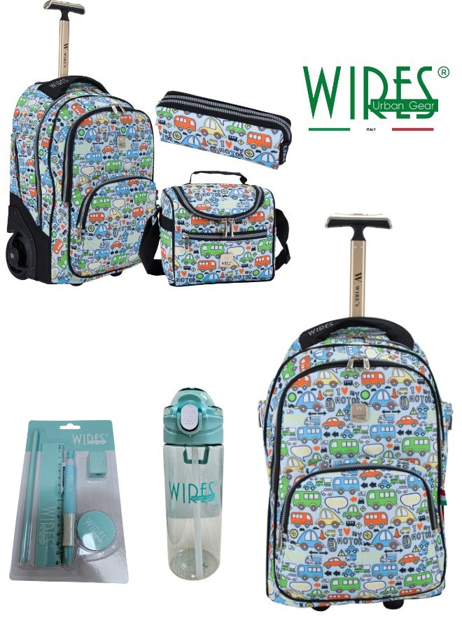 3 Piece Kids School Trolley Bag laptop compartment 2 Wheels With Lunch bag & Pencil Case