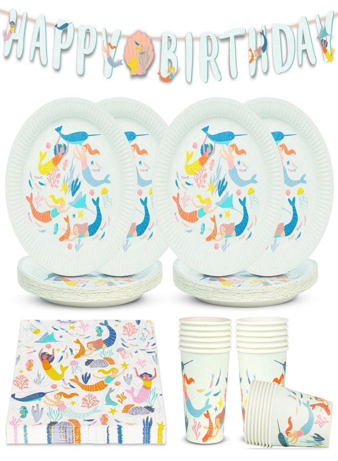 Talking Tables Mermaid Party Pack Bundle Includes Happy Birthday Reusable Bunting 16 x Napkins Cups Paper Plates Disposable Table cover Under the Sea-Themed Decorations - Image 1