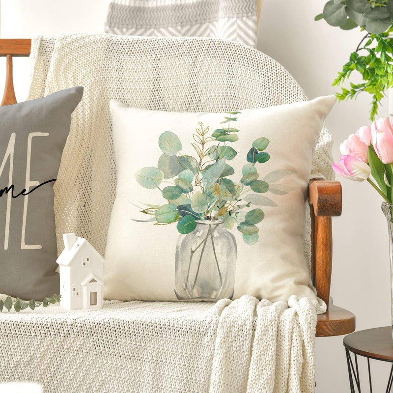 KASTWAVE Practical versatile construction Throw Pillow Covers, Set of 4 Eucalyptus Leaves Throw Pillow Covers Decorative Pillow Cases for Sofa Couch Living Room Outdoor (45 * 45 cm) Cross product combo compatible - Image 5