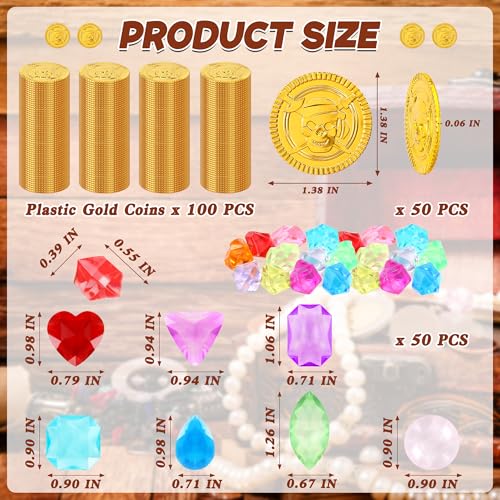 Fullive 200 PCS Pirate Decorations Set 138 in Pirate Gold Coins 079 in Plastic Gems Fake Coins Plastic Coins Leprechaun Gold Coins Pirate Theme Party Supplies Pirate Treasure Game Hunt Party Favors - Image 5