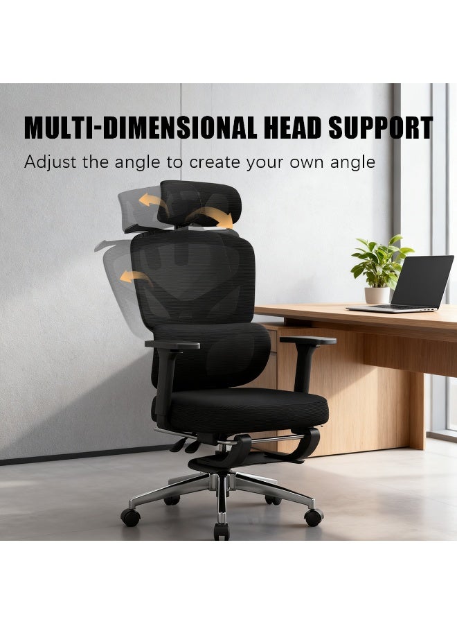 ميشيدا كرسي مكتب منشود إرجونومي، كرسي مكتب منزلي مريح بدعم пояс قابل للتعديل ووسادة رأس ووسائد ذراع ثلاثية الأبعاد ودعامة قدم، كراسي ألعاب كمبيوتر منزلية/مكتبية ذات ظهر عالٍ كبير قابل للانحناء، سعة تحمل 350 رطل (مادة الإسفنج، اللون الأسود) - Image 4