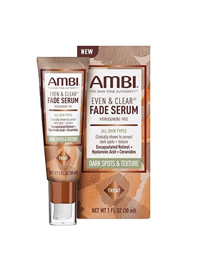 ambi سيروم Even & Clear Fade لعلاج فرط التصبغ، خالي من الهيدروكينون، مصحح للبقع الداكنة، نتائج في أقل من 4 أسابيع، ريتينول، حمض الهيالورونيك، النياسيناميد، سيراميد، 1 أونصة سائلة - Image 1