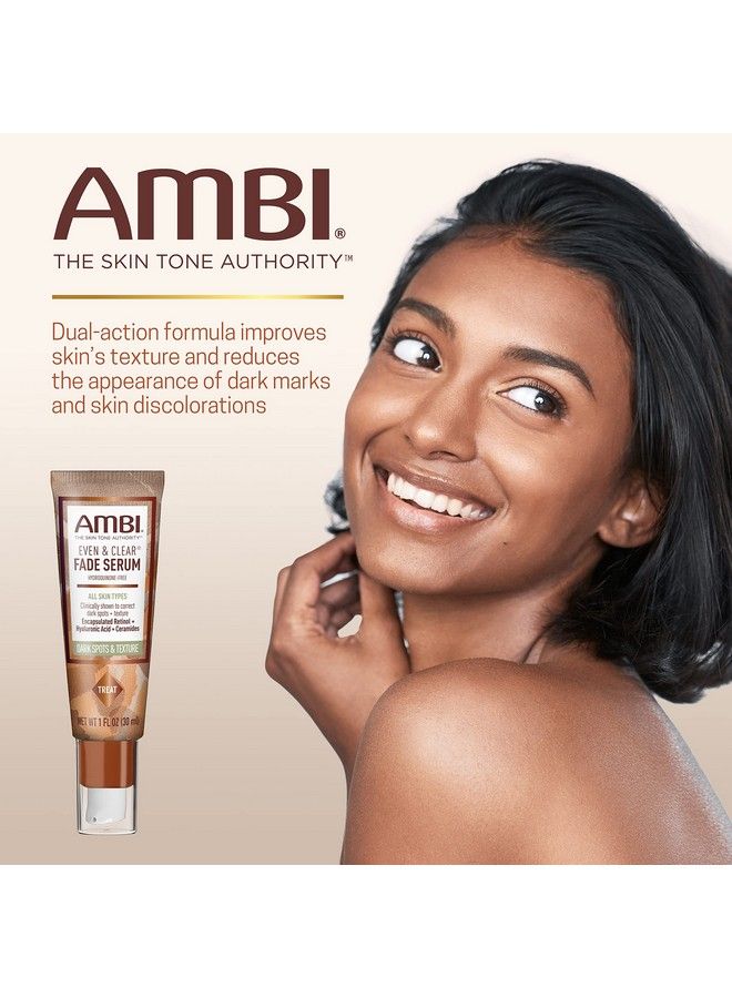 ambi سيروم Even & Clear Fade لعلاج فرط التصبغ، خالي من الهيدروكينون، مصحح للبقع الداكنة، نتائج في أقل من 4 أسابيع، ريتينول، حمض الهيالورونيك، النياسيناميد، سيراميد، 1 أونصة سائلة - Image 3
