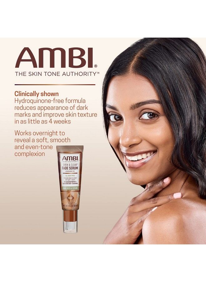 ambi سيروم Even & Clear Fade لعلاج فرط التصبغ، خالي من الهيدروكينون، مصحح للبقع الداكنة، نتائج في أقل من 4 أسابيع، ريتينول، حمض الهيالورونيك، النياسيناميد، سيراميد، 1 أونصة سائلة - Image 4