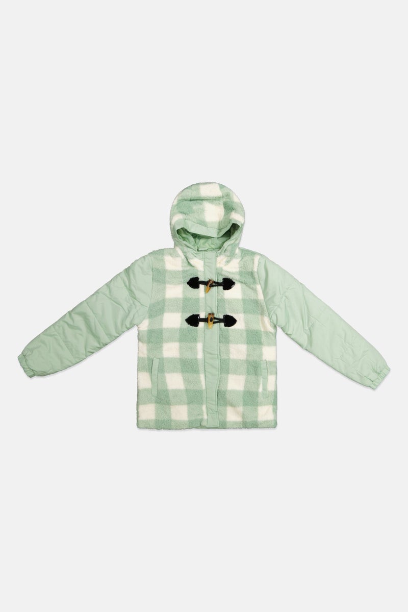 Limited Too Kids Girl Checkered Hooded Jacket, Mint Green - Image 1