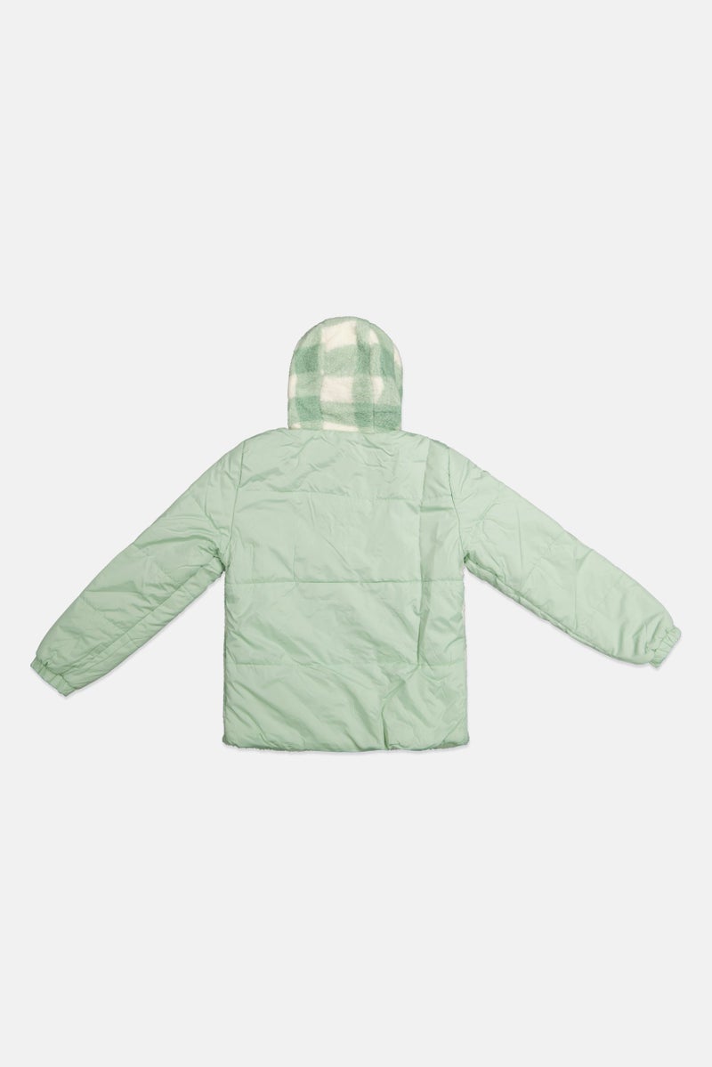 Limited Too Kids Girl Checkered Hooded Jacket, Mint Green - Image 2