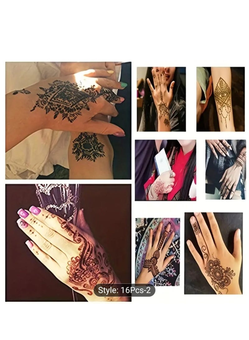 BOLREUS 16 Pcs Traditional Henna Design, Temporary Tattoos, Waterproof Body Art, Non-Toxic Tattoo Sheets For Festival Celebrations - Image 3