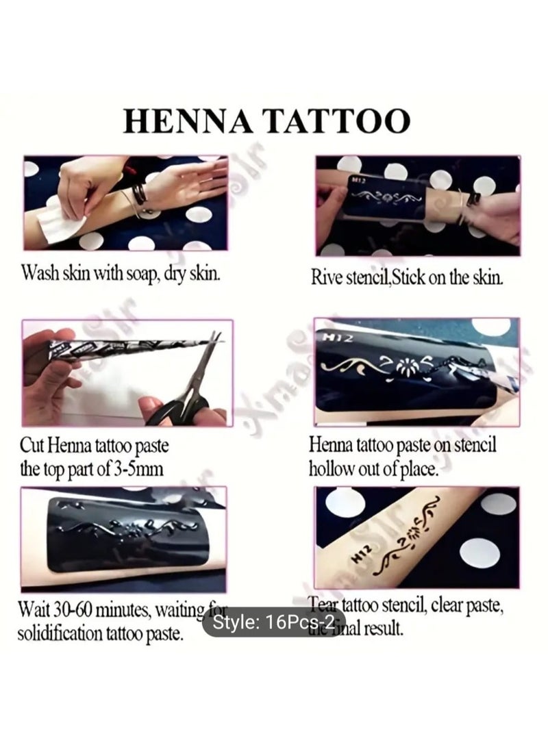 BOLREUS 16 Pcs Traditional Henna Design, Temporary Tattoos, Waterproof Body Art, Non-Toxic Tattoo Sheets For Festival Celebrations - Image 4