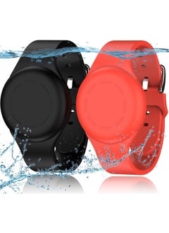 Suitable For Apple Airtag Protective Case Children Watch Strap Protective Case All-inclusive Waterproof Silicone Anti-lost Tracker-Color:Black+red-Applicable Models:airtag