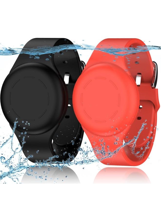 Generic - Suitable For Apple Airtag Protective Case Children Watch Strap Protective Case All-inclusive Waterproof Silicone Anti-lost Tracker-Color:Black+red-Applicable Models:airtag - Image 1