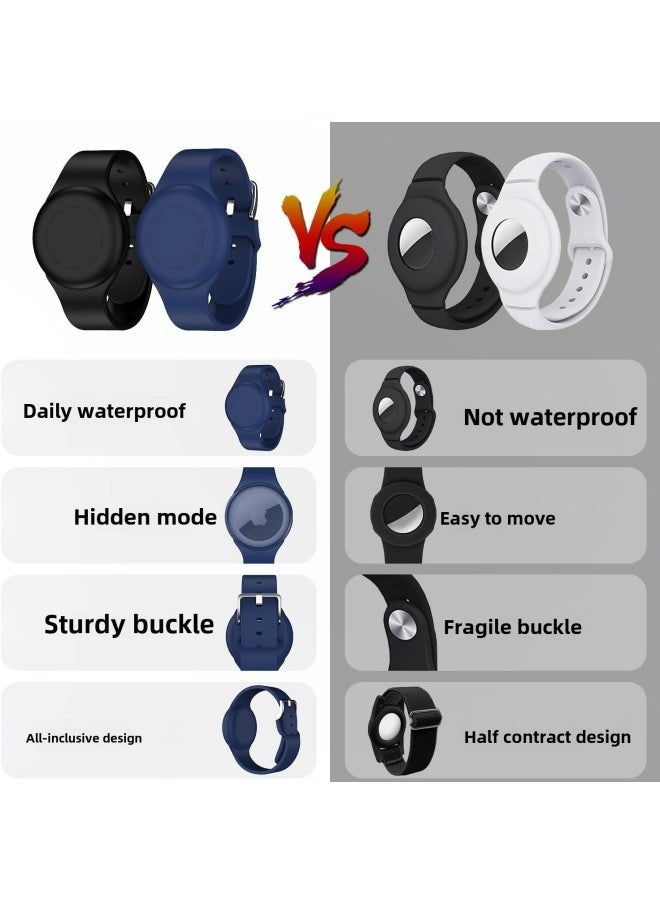 Generic - Suitable For Apple Airtag Protective Case Children Watch Strap Protective Case All-inclusive Waterproof Silicone Anti-lost Tracker-Color:Black+red-Applicable Models:airtag - Image 1