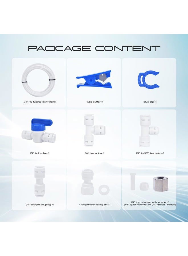 cnaodun Refrigerator Water Line Kit, Ice Maker Water Line Kit with 1/4" OD 39.4ft Water Line Reverse Osmosis Quick Connect Fittings Push To Connect Water Tube Fittings for Fridge Ice Maker - Image 2