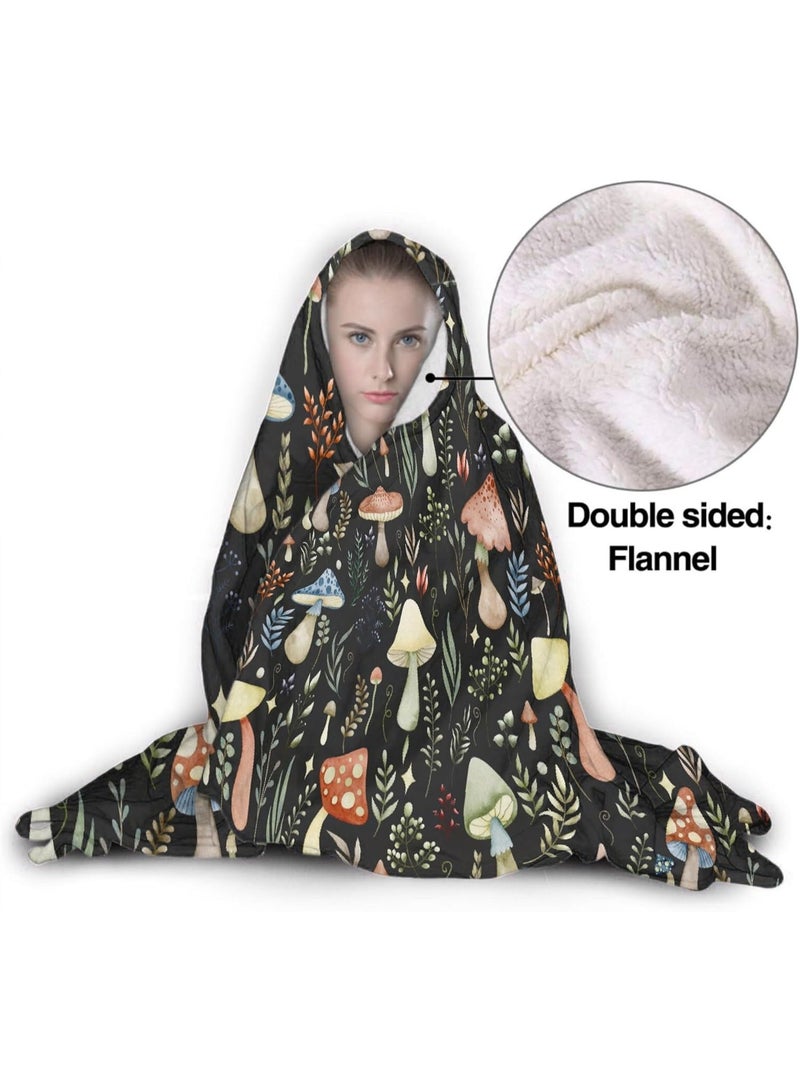 ARTIEMASTER Mushroom Hooded Blanket Mushrooms Gifts for Women Soft Fleece Flannel Dark Wild Forest Mushrooms Throw Wearable Blanket All Season Plant Blankets for Bed Decorative 80"x60" for Audlt - Image 2