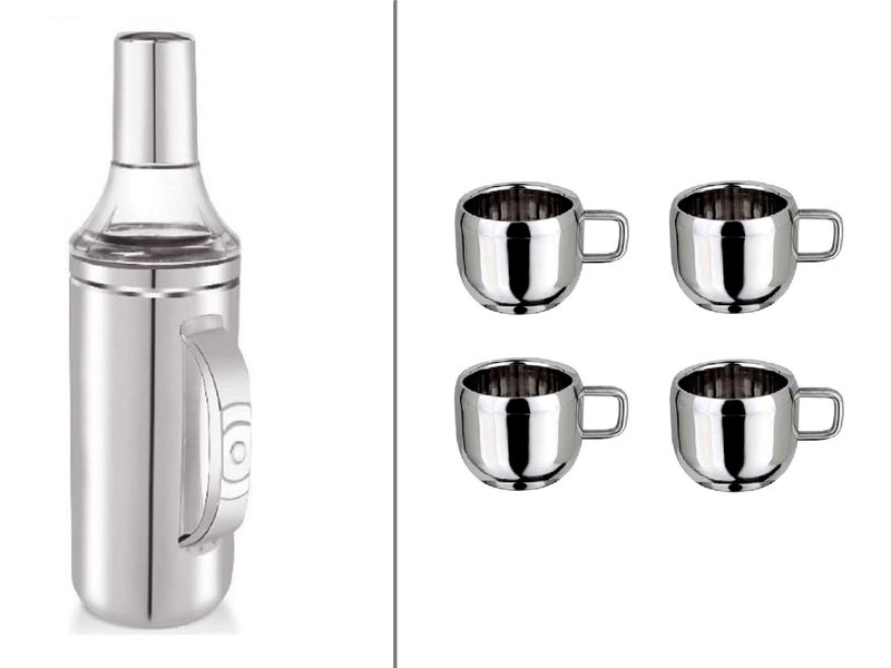 Sepla Stainless Steel Oil Pourer 800ml with Handle 4 Piece Double Wall Apple Cup Set - Image 1