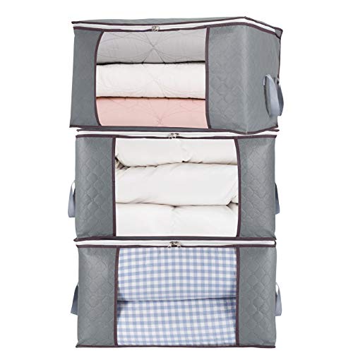 combocube 3Pcs Zippered Storage Bag for Closet King Comforter, pillow, quilt, bedding, Clothes, Blanket Organizers with Large Clear Window & Carry Handles Space Saver - Image 1