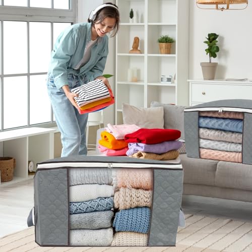 combocube 3Pcs Zippered Storage Bag for Closet King Comforter, pillow, quilt, bedding, Clothes, Blanket Organizers with Large Clear Window & Carry Handles Space Saver - Image 4
