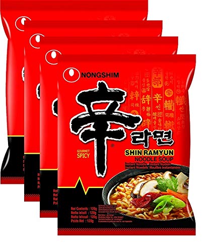 Nongshim Shin Ramyun Korean Style Spicy Noodle Soup Instant Noodles, 4.23 oz ℮ 120 g, 4 Pack - Image 1