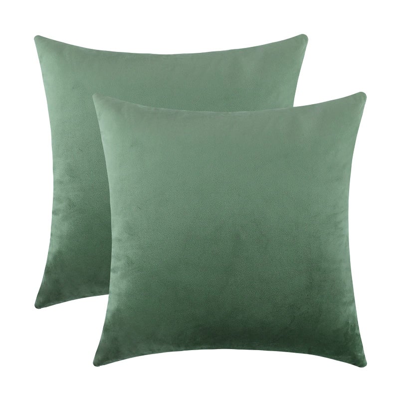 mixeoo Comfy Sage Green Throw Pillow Covers Decorative Square Solid Thick Velvet Super Soft Couch Cushion Cases for Bedroom Sofa Decor Set of 2 20 x 20 Inch