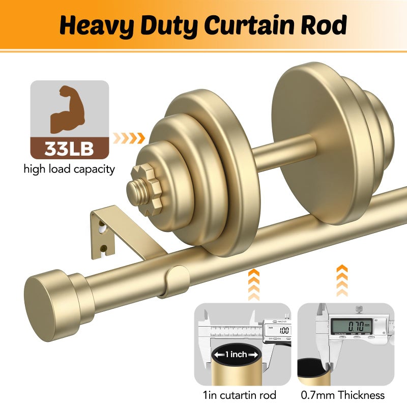 GEEBOBO Gold Curtain Rods for Windows 66 to 120 Inch, 1 Inch Adjustable Heavy Duty Decorative Window Curtain Rod, W1 (Gold, 32"-120") - Image 4