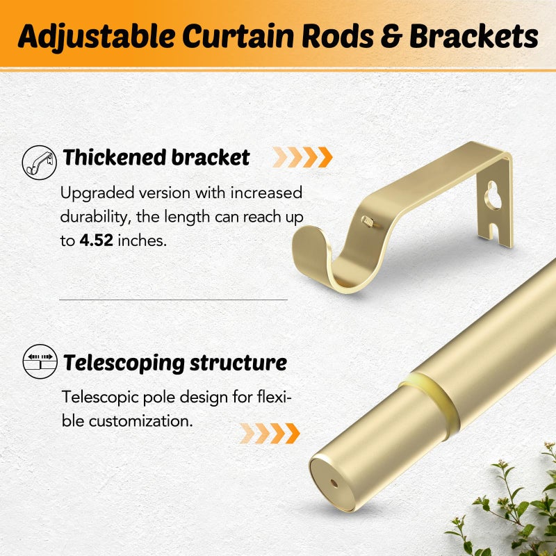 GEEBOBO Gold Curtain Rods for Windows 66 to 120 Inch, 1 Inch Adjustable Heavy Duty Decorative Window Curtain Rod, W1 (Gold, 32"-120") - Image 5