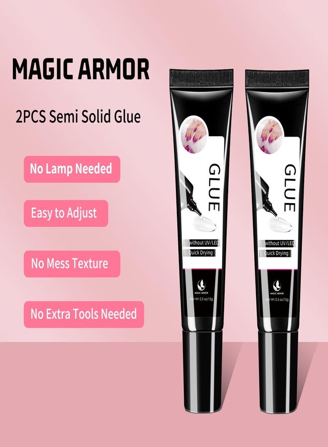 MAGIC ARMOR 2Pcs Semi Solid Nail Glue for Press On Nail, No Need for UV Lamp Super Strong Nail Glue Quick Drying Gel Long Lasting for Fake Acrylic Nails(15g x 2) - Image 2