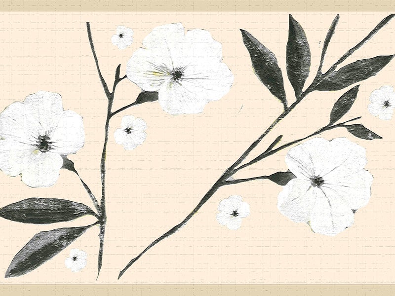 Dundee Deco Wallpaper Border Peel and Stick DDAZBD9141 Floral White Cream Flowers and Leaves Wall Border Retro Design 15 ft x 7 in 457m x 1778cm Self Adhesive
