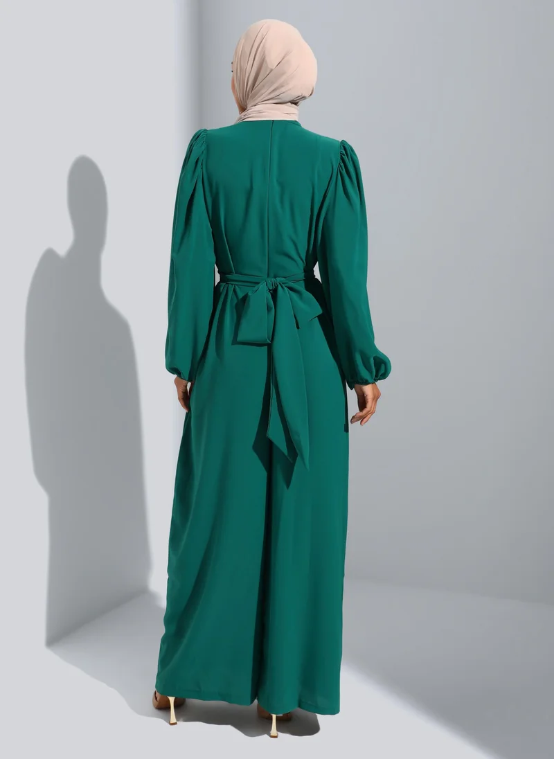 Refka by modanisa Unlined - Crew neck - Emerald - Evening Jumpsuits - Refka