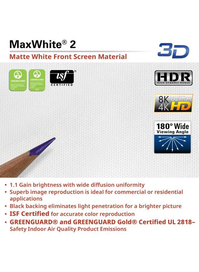Elite Screens شاشة عرض بيدوية 110 بوصة قابلة للسحب يدويًا بزاوية 16:9 4K 8K 3D Ultra HDR HD جاهزة للسينما المنزلية شاشة عرض بيضاء مع آلية سحب بطيئة M110H - Image 3