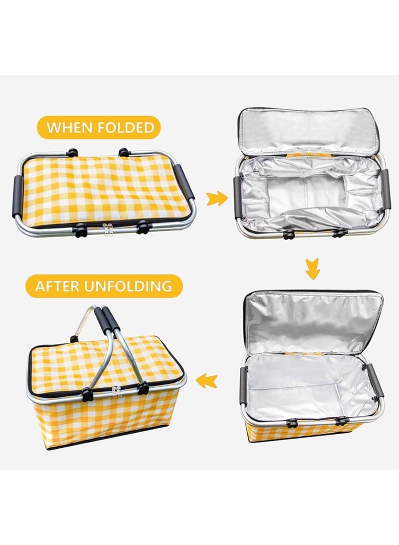 Bluejw Picnic Basket 20L Portable Collapsible Cooler Bag Grocery Bag Shopping Basket With Aluminium Handles For Shopping, Travel, Camping  - Image 4