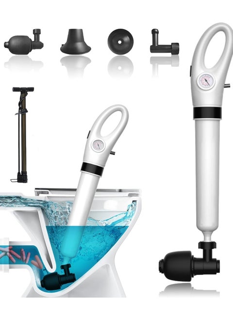 Toilet Plunger, Stainless Steel Toilet Clog Remover, High Pressure Drain Unblocker, Manual Drain Clog Remover with Visual Barometer for Toilets, Floor Drain, Bathroom, Sink, Clogged Pipe