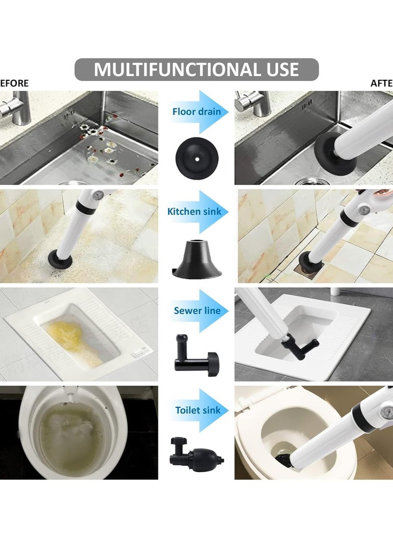 Toilet Plunger, Stainless Steel Toilet Clog Remover, High Pressure Drain Unblocker, Manual Drain Clog Remover with Visual Barometer for Toilets, Floor Drain, Bathroom, Sink, Clogged Pipe