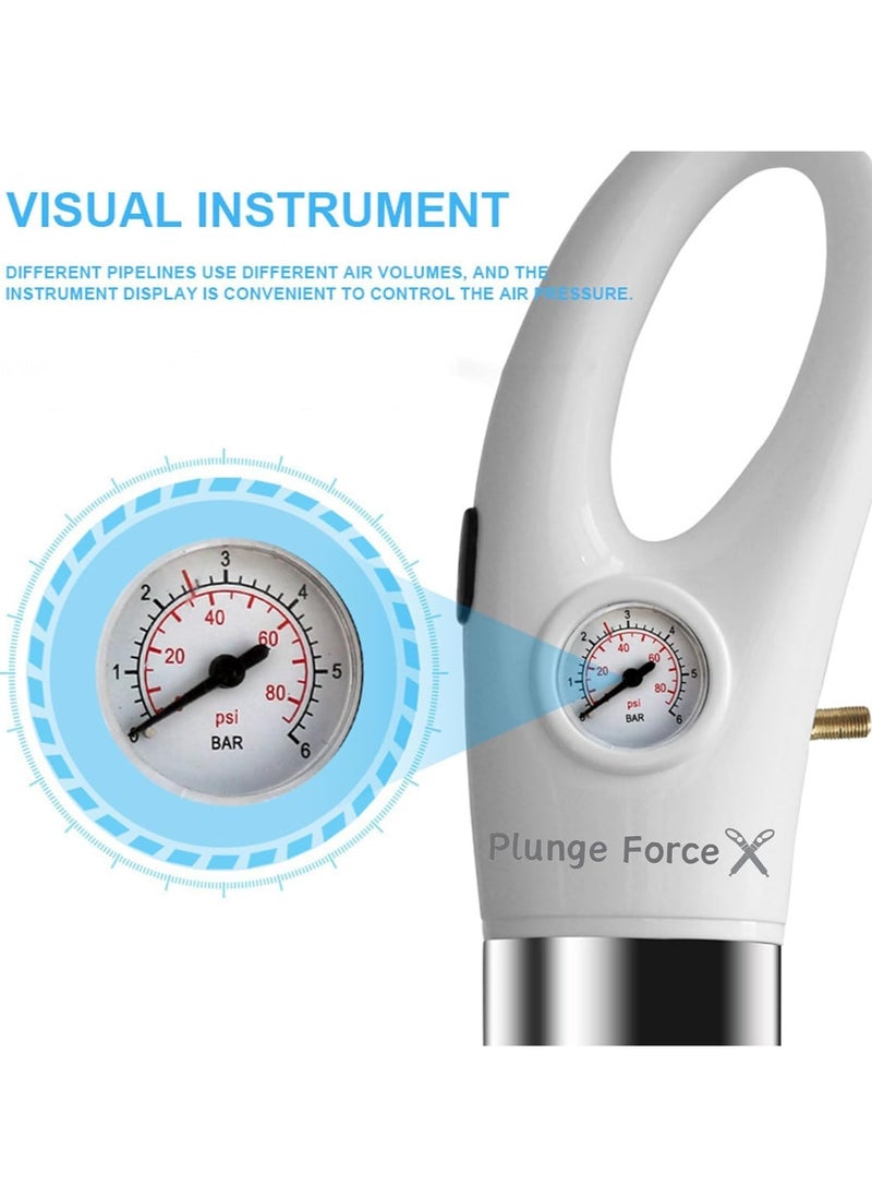 Toilet Plunger, Stainless Steel Toilet Clog Remover, High Pressure Drain Unblocker, Manual Drain Clog Remover with Visual Barometer for Toilets, Floor Drain, Bathroom, Sink, Clogged Pipe