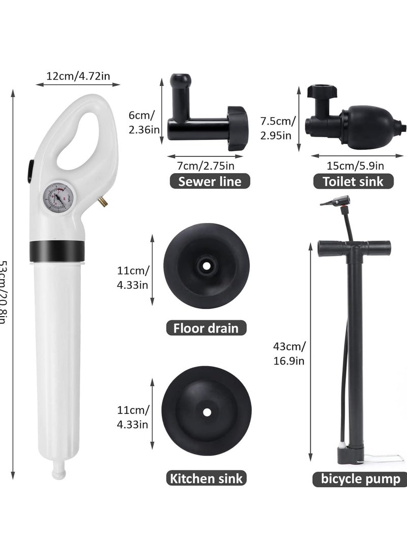 Toilet Plunger, Stainless Steel Toilet Clog Remover, High Pressure Drain Unblocker, Manual Drain Clog Remover with Visual Barometer for Toilets, Floor Drain, Bathroom, Sink, Clogged Pipe